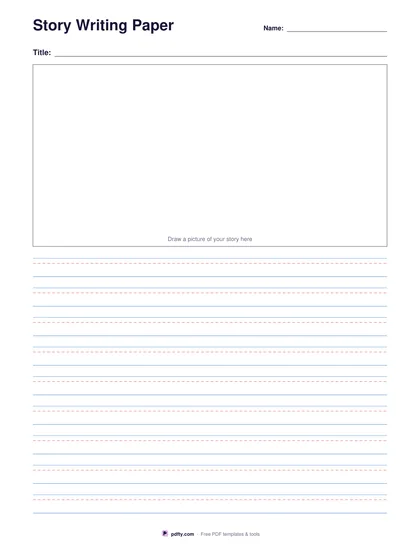 Printable story writing paper with a picture box and primary lines