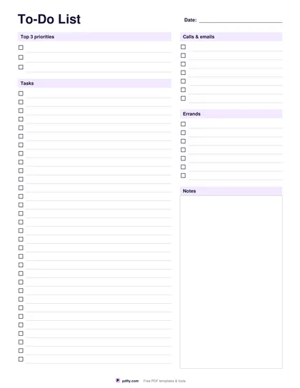 Printable daily to-do list with top 3 priorities