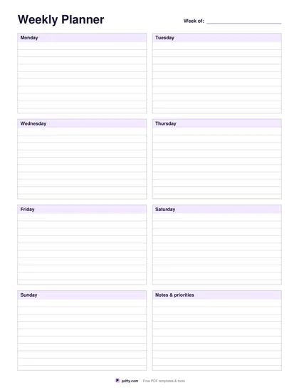 Printable weekly planner with seven day boxes